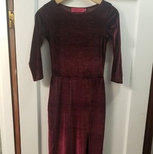 Burgundy velvet floor length dress
